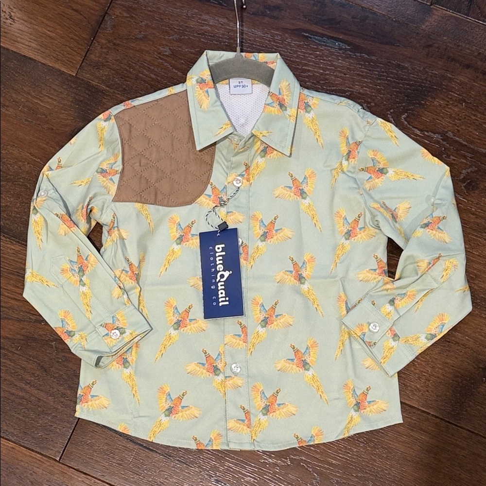 NWT- Blue Quail - Boys Pheasants Long Sleeve Button Down Shirt- Ranch Collection